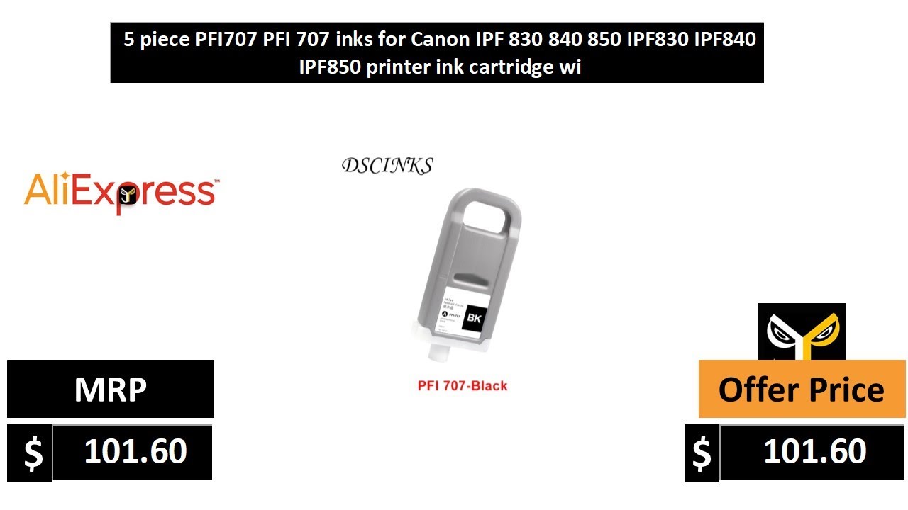 5 piece PFI707 PFI 707 inks for Canon IPF 830 840 850 IPF830 IPF840 IPF850 printer ink cartridge wi