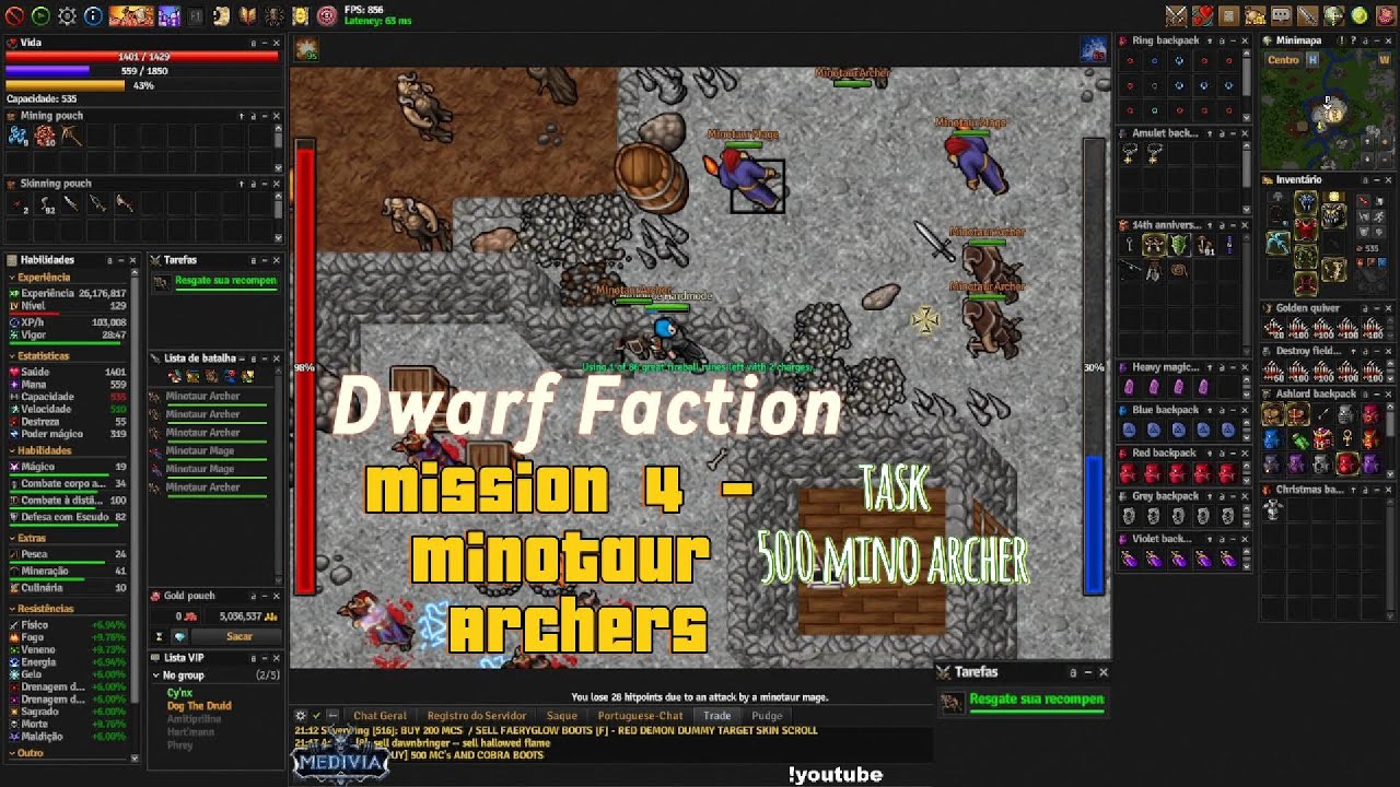 Medivia | Dwarf Faction | Mission 4 - Minotaur Archers | Task 500 Mino Archer |