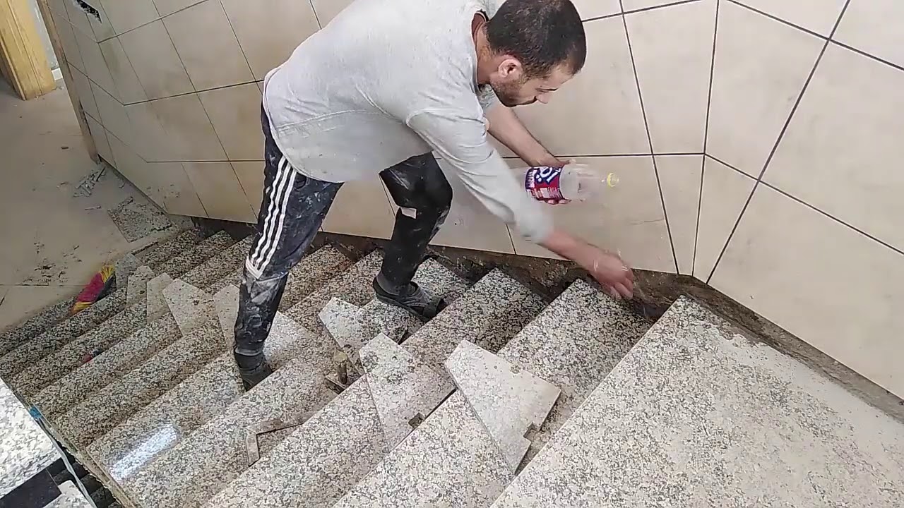 الجزء التاني الطريقة الصحيحة لتركيب بلينت الدرج بالرخام