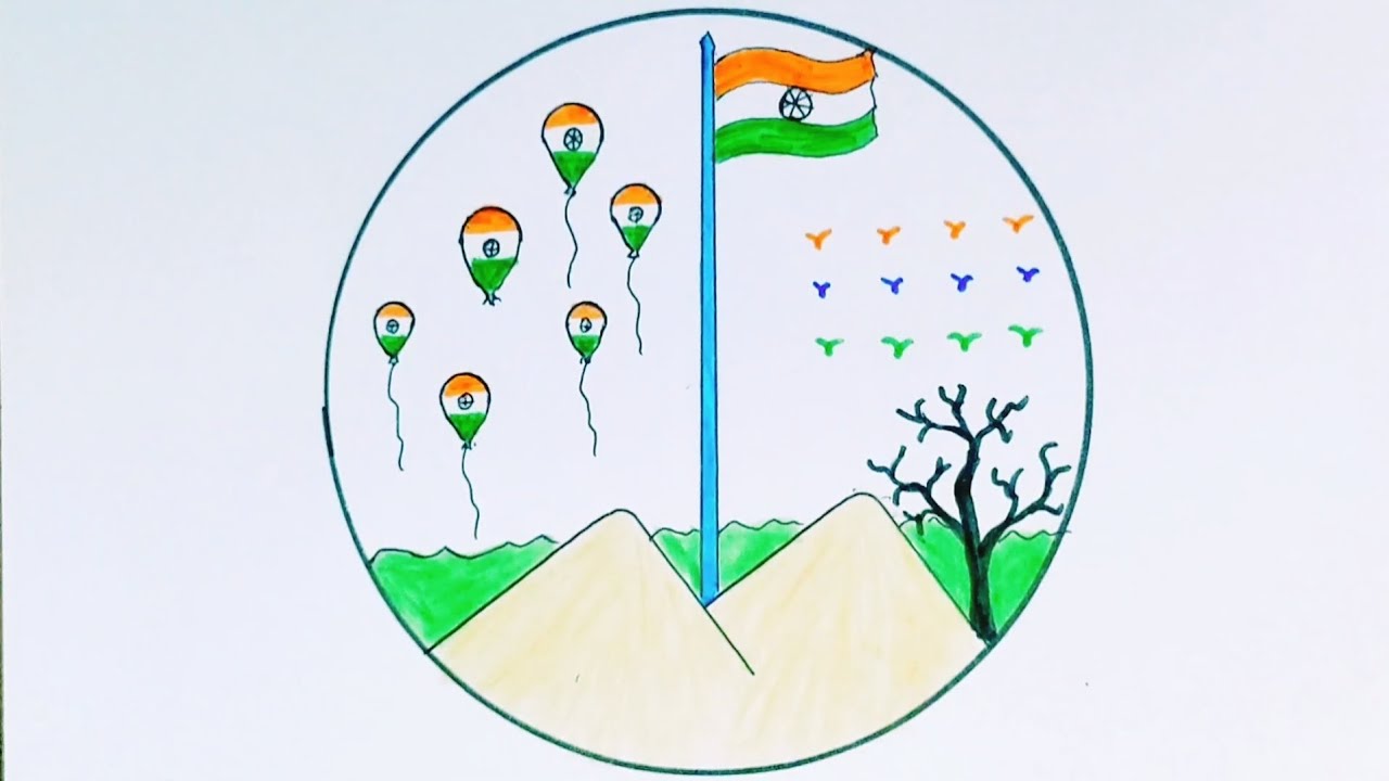 Easy flag drawing, Circle flag drawing step by step,, YouTube