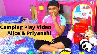 Camping in Kitchen Play House Tent | Camping With Baby Alice and Priyanshi | Learn With Priyanshi