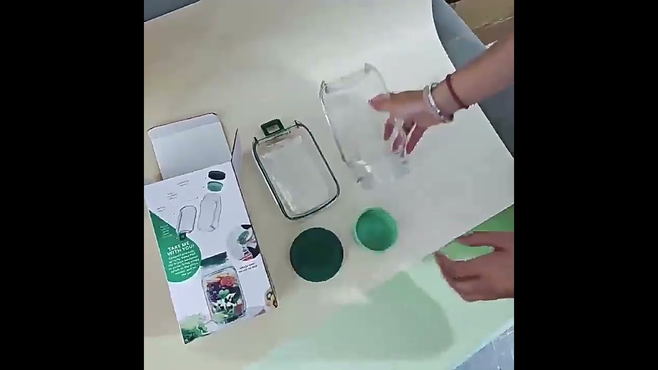 Container Caserola pentru Salata, Flippy, Borcan pentru Salata din Sticla, Gradat in ml, 1L, 19 x 10