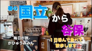 春の国立散歩　国立で880円のお寿司　呑み放題の焼き鳥屋　テラス席でビール　公園でスィーツ　国立から谷保まで食べて呑んで散歩します。国立の桜