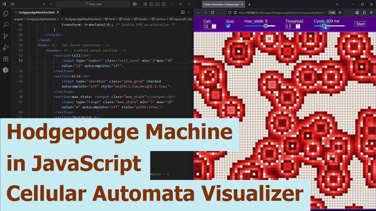 Hodgepodge Machine in JavaScript - Cellular Automata Visualizer - YouTube