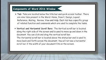 Components of word 2016 window and Uses of word 2016