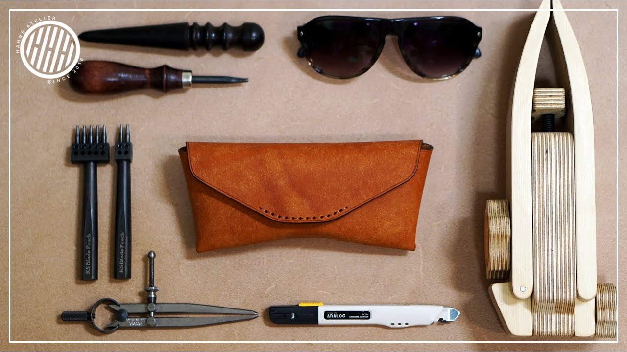Leather Craft] Making a leather glasses case / Free PDF Pattern