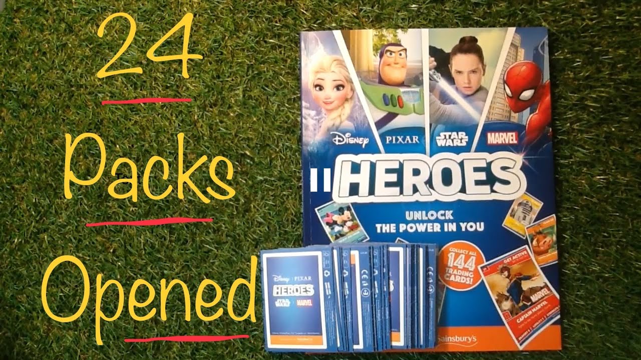 Sainsbury/'s Disney Marvel Heroes Trading Cards Full Green Set 24 Cards No 1-24