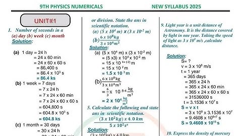 9th Class Physics |Chapter 1 |Numerical Problems 1.1 To 1.10 |New Book 2025