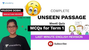 Complete English Unseen Passage MCQs for Term 1 Menti Quiz | CBSE Class 10 | Vruddhi Doshi Ma