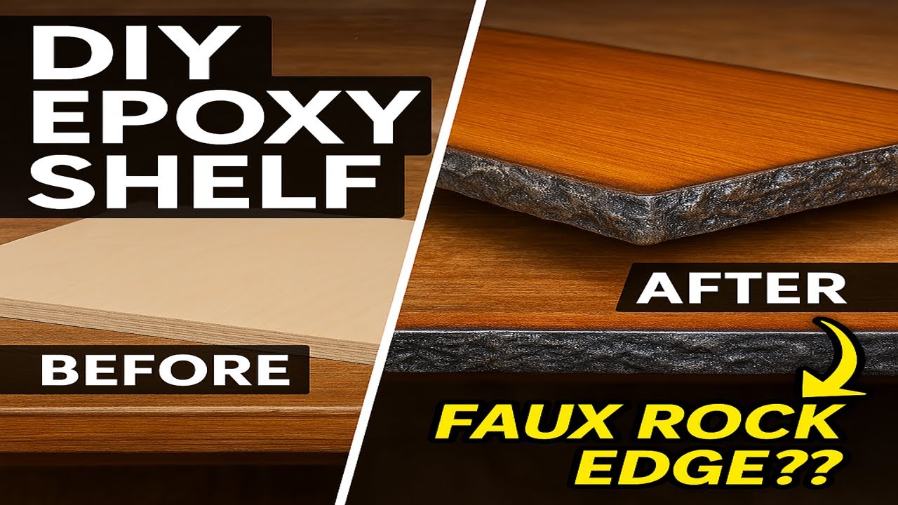 DIY Epoxy Shelf with Faux Rock Edge | Easy Plywood TV Shelf Build