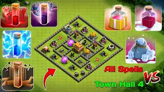 The Attack Gone Wrong |Town Hall 4 Max VS All Spells | clash of clans | who will win?