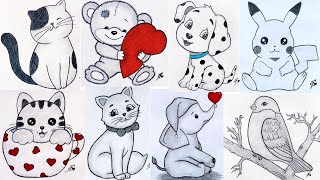 8 Cute Animal Drawings | Easy Pencil Drawing Ideas | Miss Fatima - Art