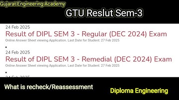 Diploma Sem-3 Relsutls જોવાનું બાકી છે એ મીત્રો Recheck/Reasessment.all Query માટે વીડિયો#gturesult