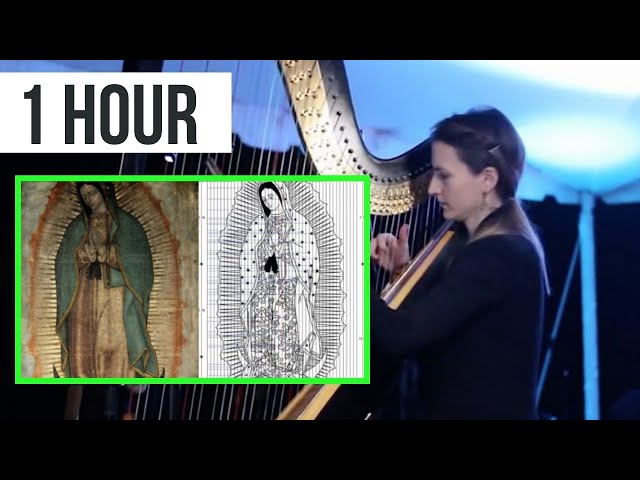 Ruth Bennett, playing the harp, music found on the Tilma on Our Lady of Gaudalupe 1 Hour class=