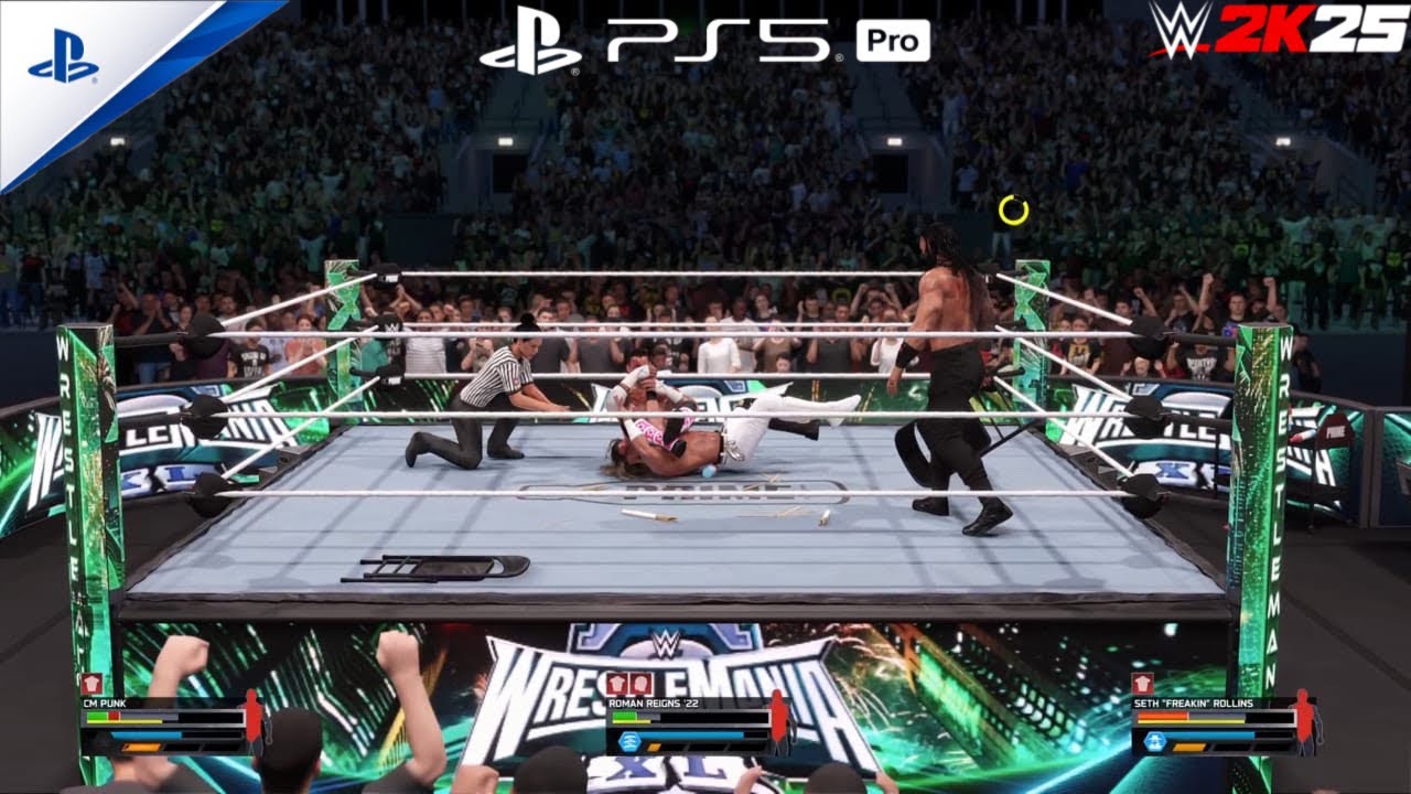 ChampionBadalGaya WWE2K25 Roman ReignsVSSethRollinsVSCm Punk Wrestlemania41 Match PS5PR0 GAMEPLAY 14
