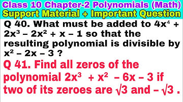 Class 10 Ch 2 Q 40 | Q 41 | Polynomials | Support material | Important Question | CBSE | NCERT