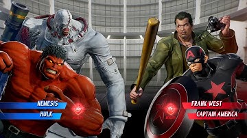 White Nemesis & Red Hulk vs Frank West & Captain America - Marvel vs Capcom: Infinite All Costumes