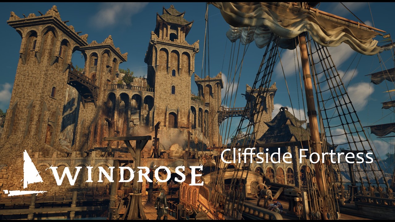 Windrose Base Build | Cliffside Fortress Relaxing Walkthrough - YouTube