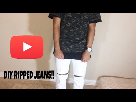 Men's Fashion: DIY white skinny jeans ripped jeans - YouTube