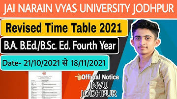 jnvu ba bed/bsc bed part 4 year time table | jnvu ba/bsc bed exam pattern syllabus 2021