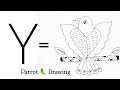 Very easy parrot drawing step by step | Drawing with latter Y | Tota kese banaye