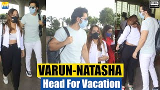 Varun Dhawan & Natasha Dalal walk hand in hand at the airport, head out for a vacation