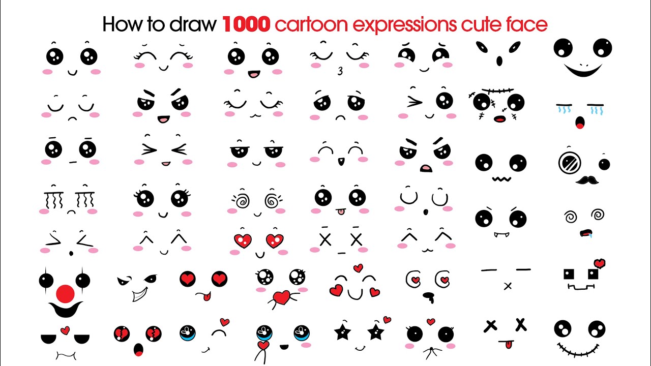 How to draw 1000 cartoon expressions cute face - Part 2 - YouTube