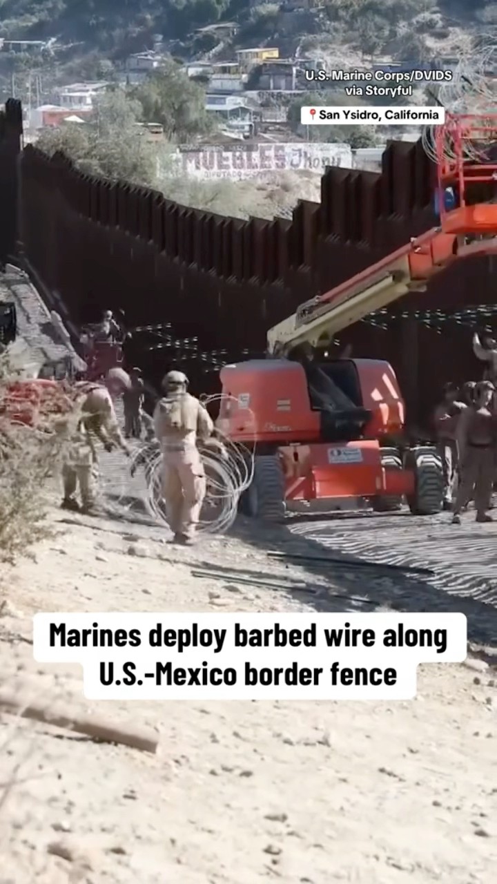 Marines deploy barbed wire along U.S.-Mexico border #shorts