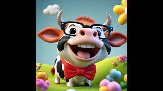 Funny Cartoon Cow with Glasses and Red Bowtie | Cute 3D Cow Animation for Kids Funny Cartoon Cow with Glasses and Red Bowtie | Cute 3D Cow Animation for Kids