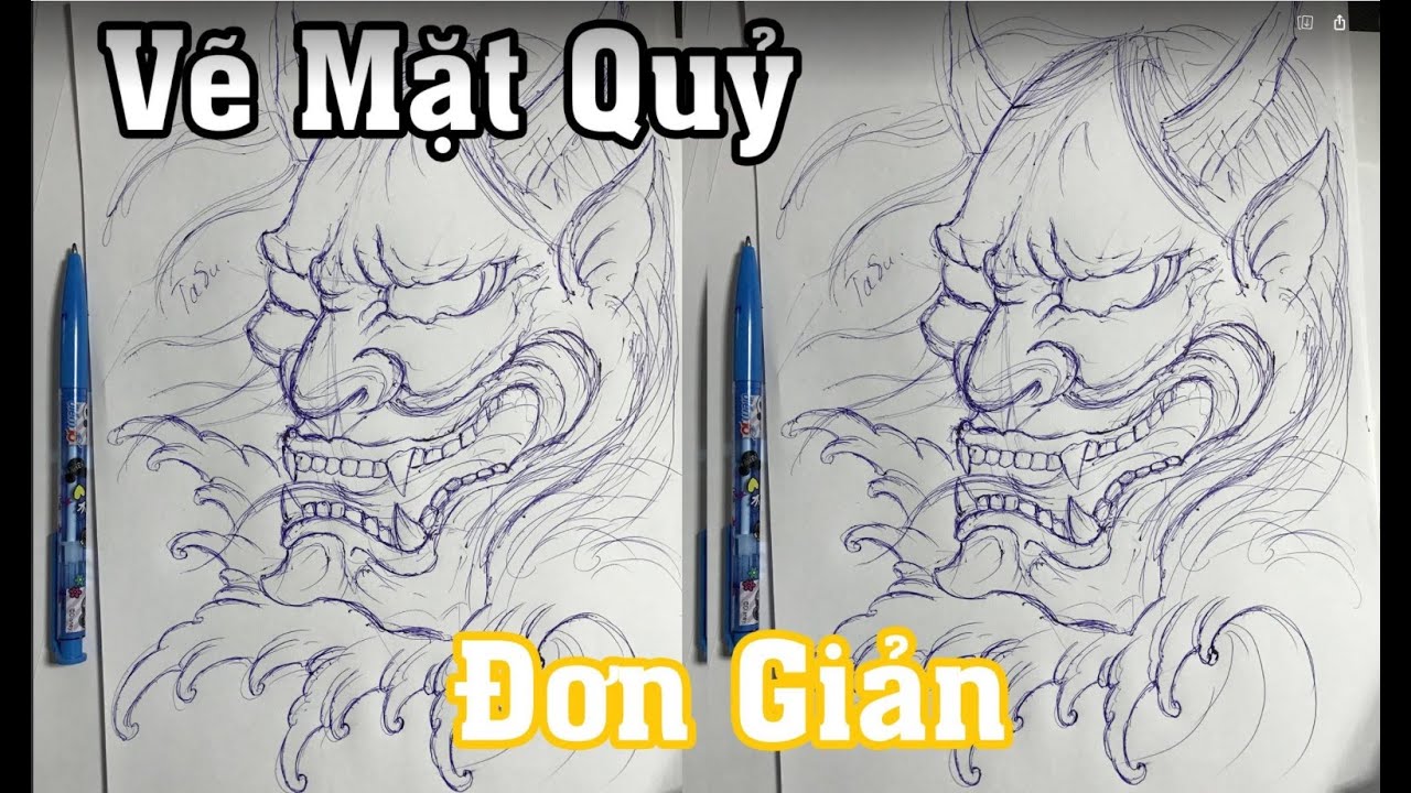 Hướng Dẫn Vẽ Hình Xăm Mặt Quỷ | Japanese Style Hanya... - youtube