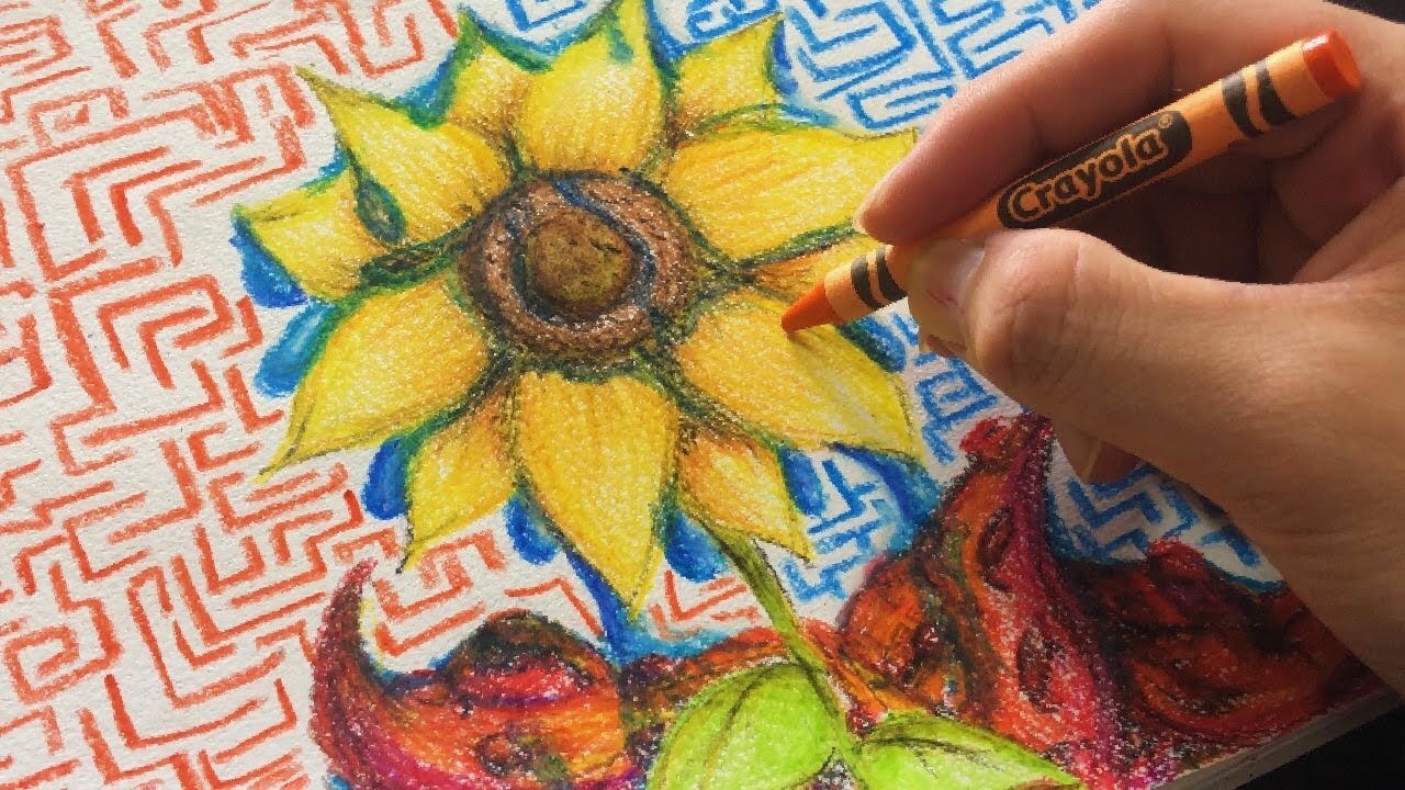 クレヨン画 初心者がクレヨンでリアルな向日葵を描いてみた How To Draw Sunflower With Crayola Crayon Youtube