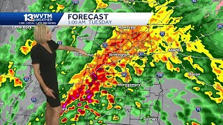 Heavy rain and strong winds move into Alabama tonight through Tuesday