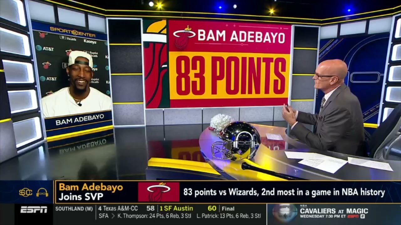 Bam Adebayo joins Scott Van Pelt after scoring a historic 8️⃣3️⃣ points 👏 | ESPN SC