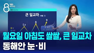 [날씨] 월요일 아침도 쌀쌀, 큰 일교차…동해안 눈·비 / SBS 8뉴스