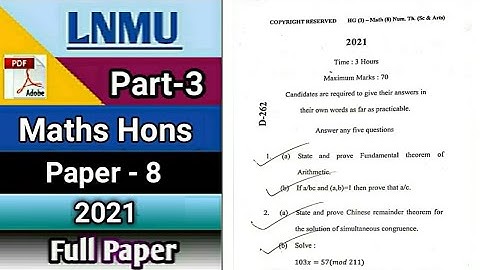 Lnmu bsc part 3 maths honours paper 8 2021