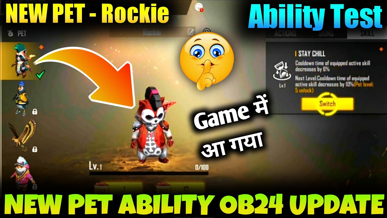 New Pet Rockie Ability Test Free Fire Rockie Pet Skill Upcoming New Pet Rockie Ability Ob24 Update Youtube