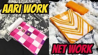 Unstitched churidar dress material With aari work | Net work dress materials || ladies suits design screenshot 5