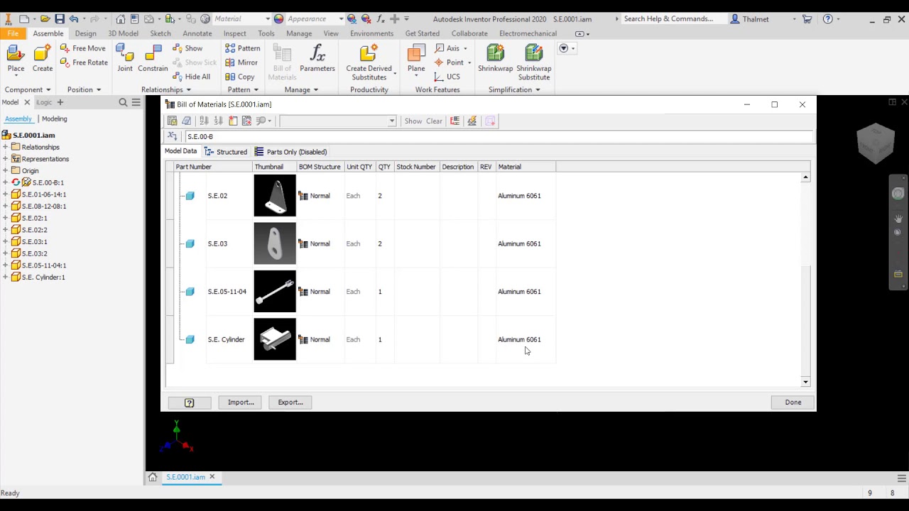 bill of material ตัวอย่าง  2022  Bill of Materials (BOM) in Autodesk Inventor