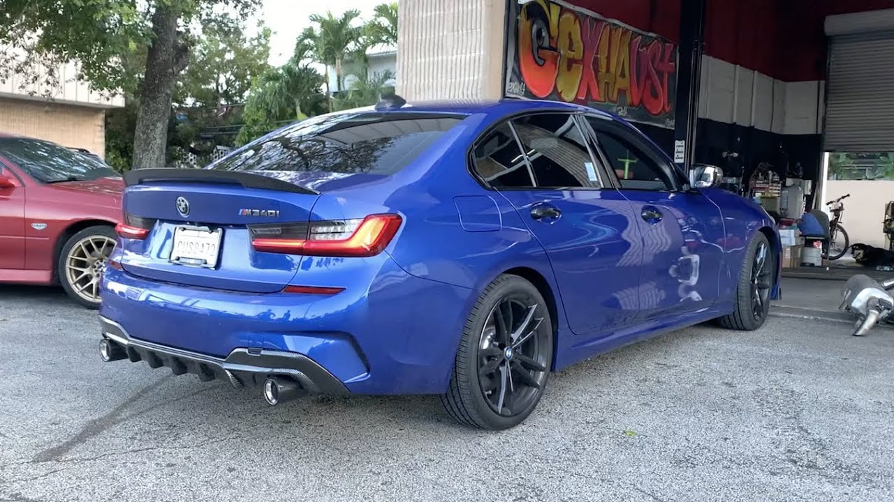 BMW M340 muffler delete exhaust sound **LOUD POPS** YouTube