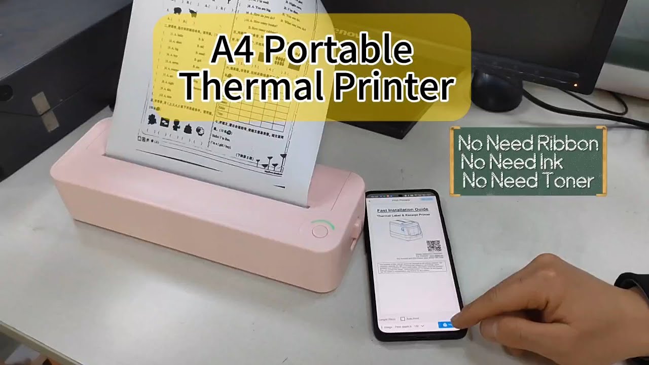 Hoin New and Hot A4 portable printer with bluetooth connection--No ribbon,ink,toner