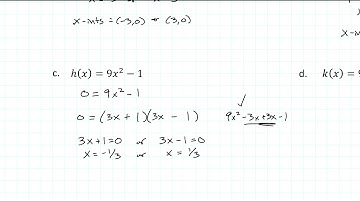 4d.1: Finding x-Intercepts given Difference of Squares Quadratic Functions Examples