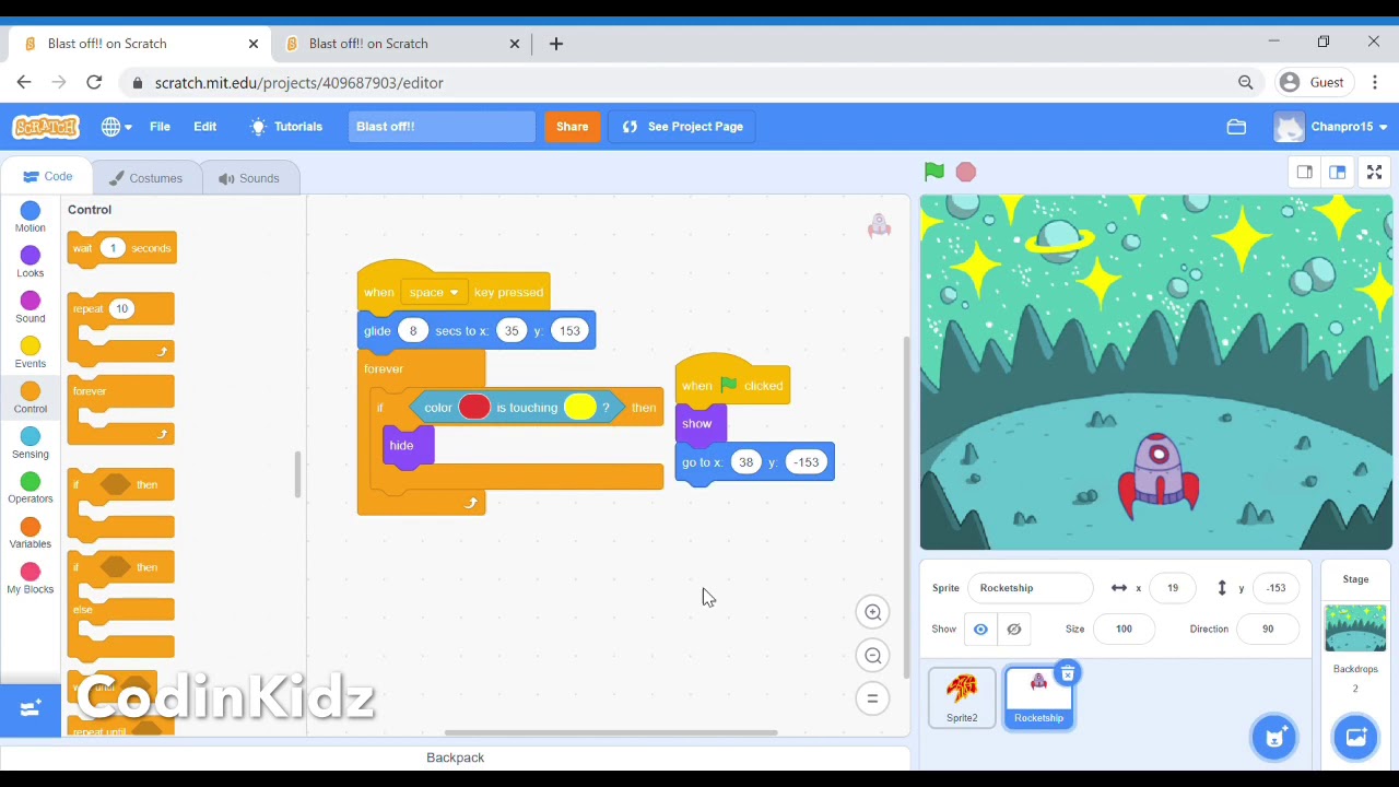 Scratch Programming Project Video Tutorial - Crazy Orb Rocket Robot Game