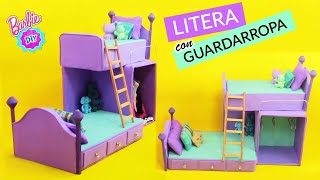 🛏Como hacer CAMAS LITERA para muñecas Barbie con cajas de cartón /Con Closet, Ropero