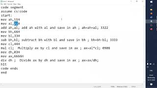 Assembly language programming for arithmetic operations in 8086  – MASM611 simulation