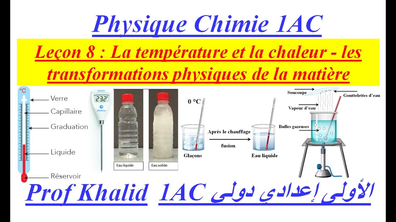 1AC : Leçon 8 : La température et la chaleur - Les transformations physiques de la matière