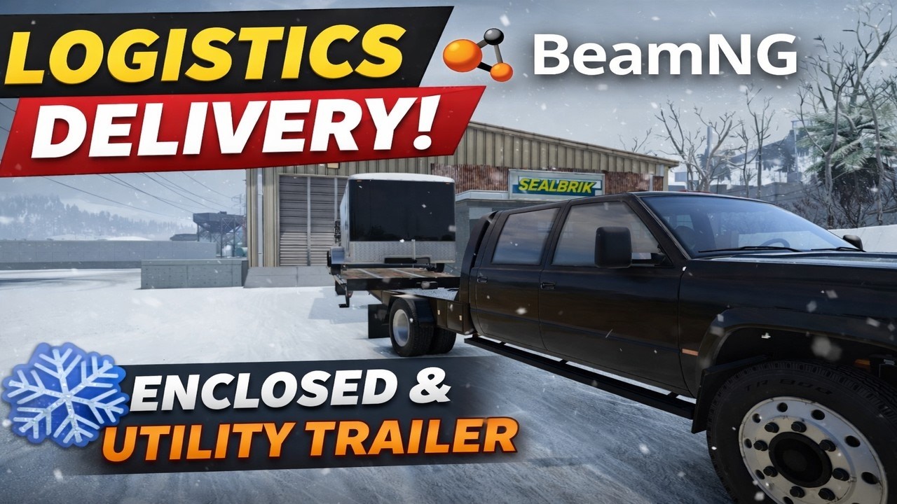 Winter Flatbed Haul – Enclosed & Utility Trailer Drop | BeamNG.drive