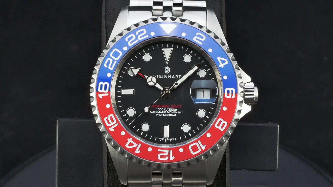 Steinhart Ocean One GMT BLUE-RED. 2 Ceramic Men's Diver Watch 103-1100