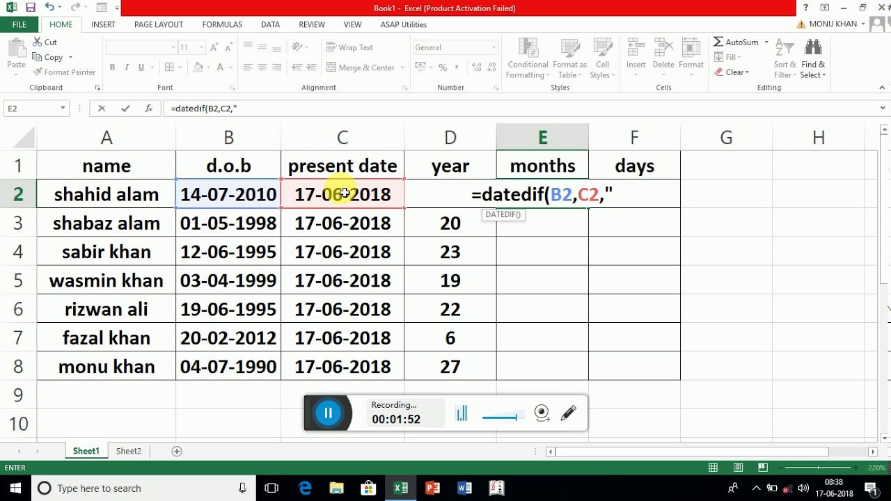 How To Calculate Days Months Years In Excel Hindi YouTube How To Calculate Days Months Years In Excel Hindi YouTube