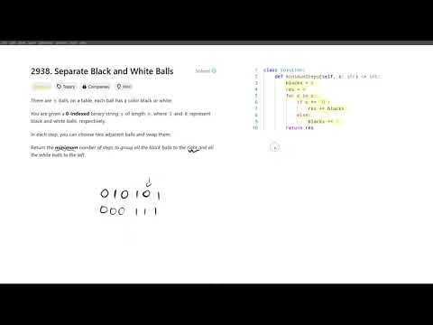 [October 15, 2024, LeetCode daily] 2938. Separate Black and White Balls - Python, solution explained