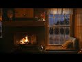 Sound of rain on a wooden cabin. Fireplace